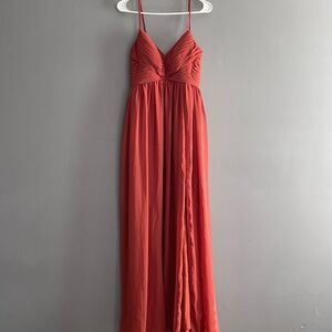 Azazie Alia  Terracotta A-Line Pleated Chiffon Dress, Size 4